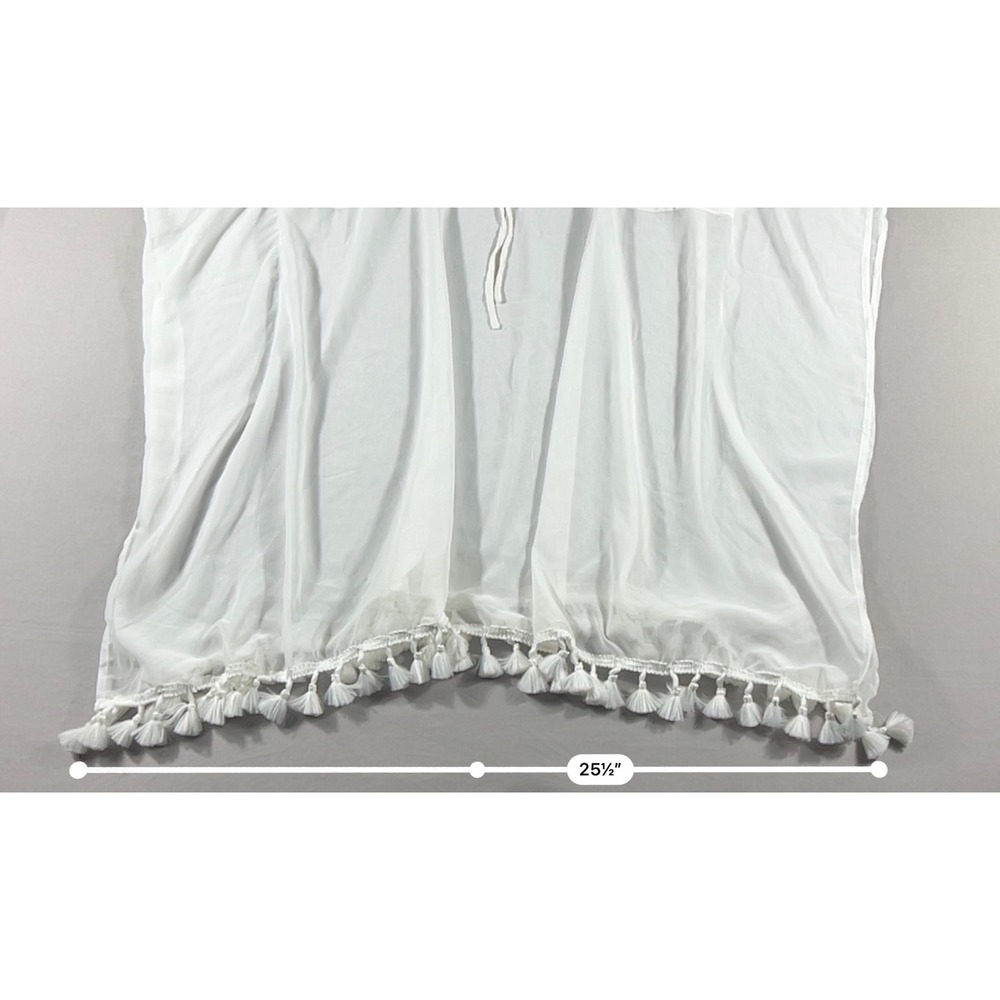 Tavik Women White Sheer Tassel Kaftan Beach Swim Cover Up V-Neck Drawstring OS - Picture 6 of 8